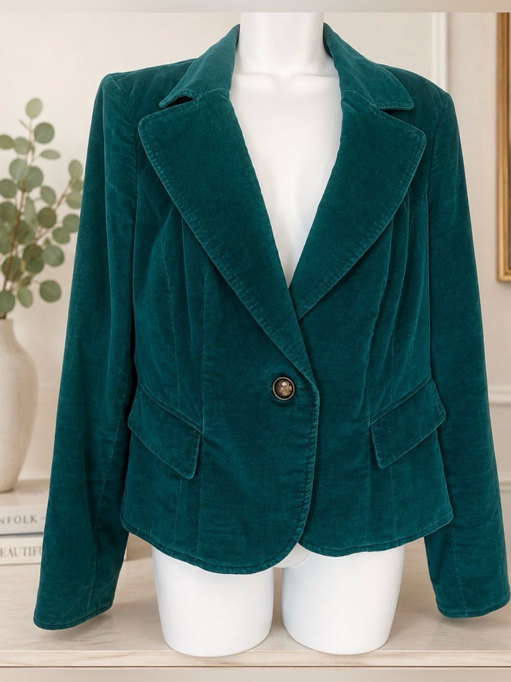 Caslon Teal Velvet Luxe Glam Statement Chic Layer Timeless Quiet Luxury Blazer L